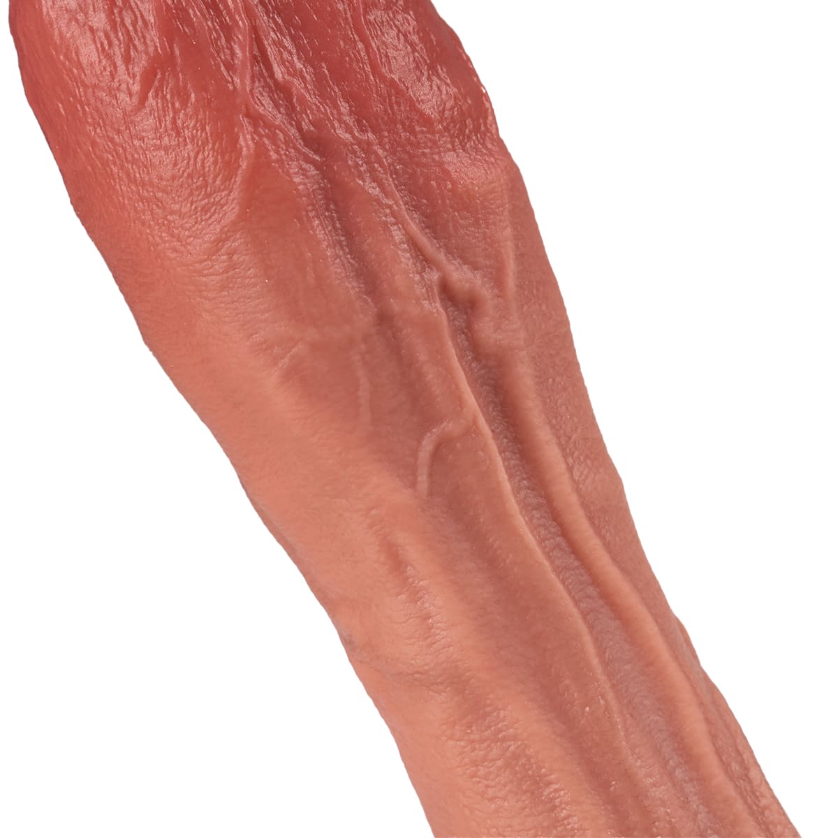 Thrusting dildo with raised veins along the realistic shaft